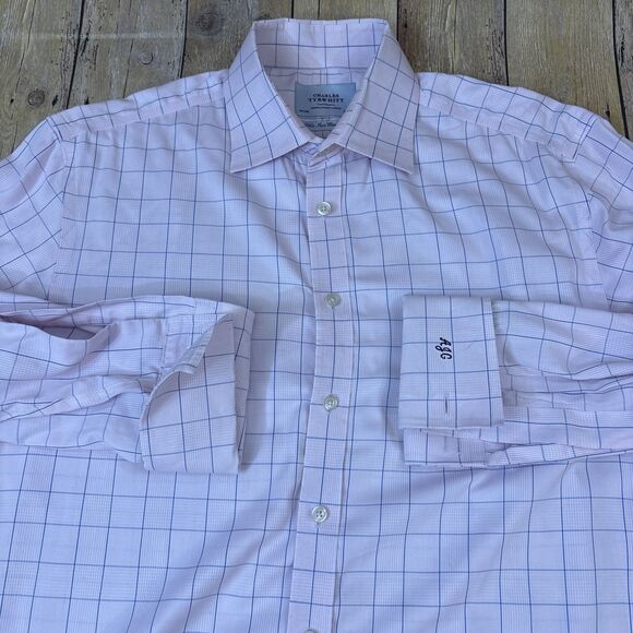 Charles Tyrwhitt Dress Shirt Classic Fit Non Iron 16.5 Pink French Cuff Monogram - Picture 1 of 6